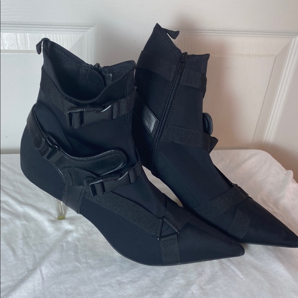 Liliana Black Heeled Boots with Straps Size 9 3.5” heel Goth Whimsigoth Darkcore